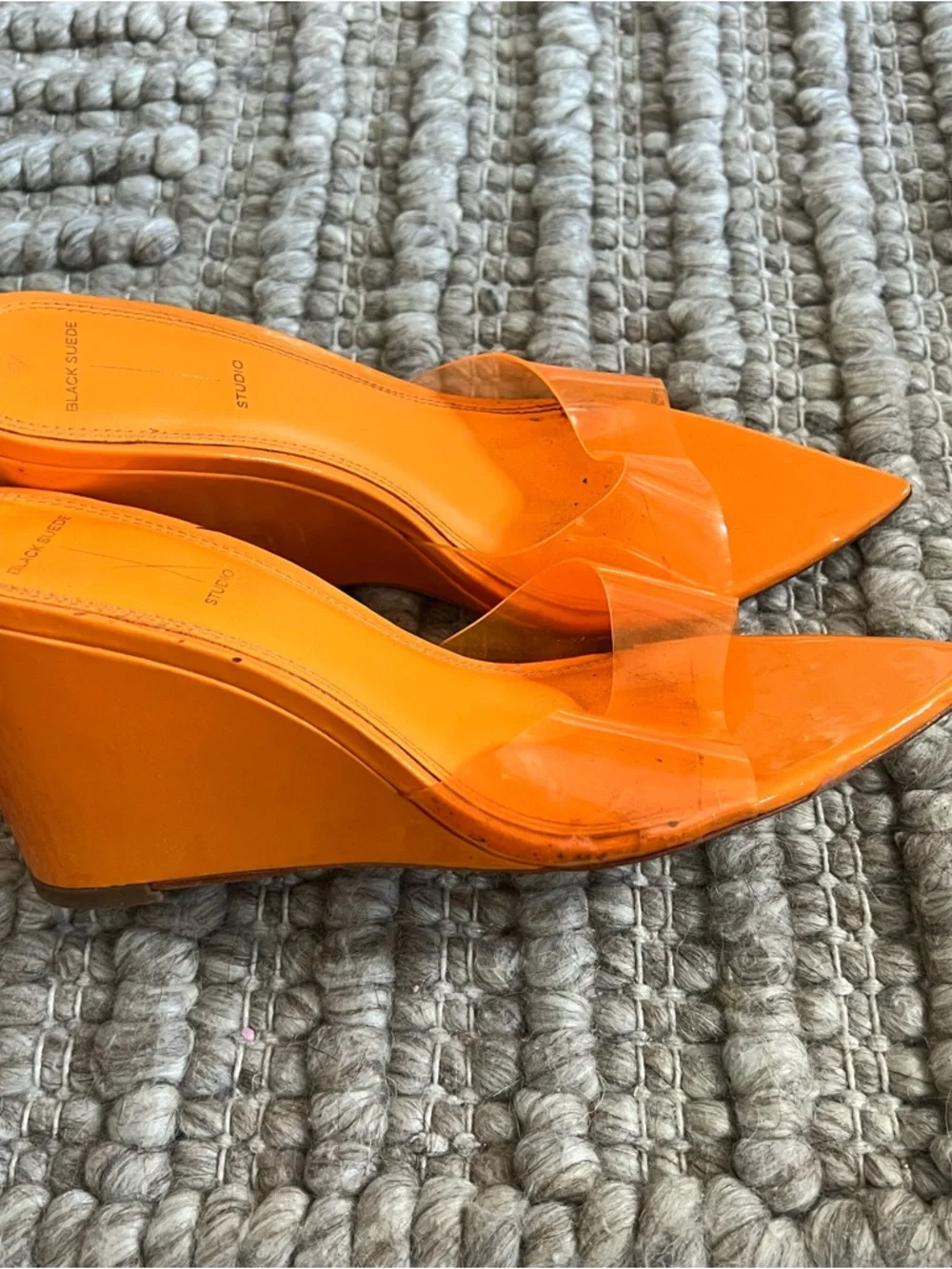 Black Suede Studio Orange Wedge Slide with Clear Strap - Picture 4 of 4